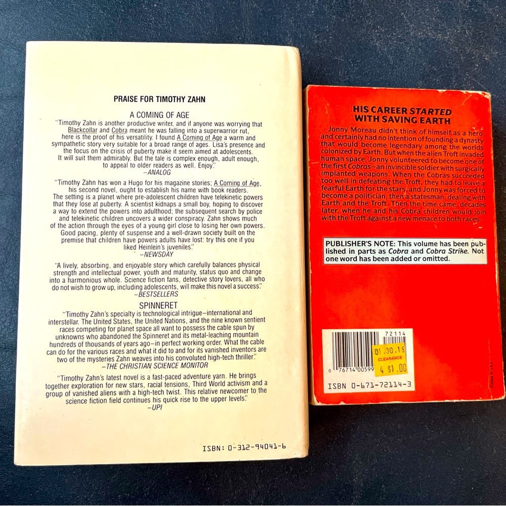 Cascade Point and Other Stories by Timothy Zahn (First Edition) + Cobras Two - Picture 2 of 16